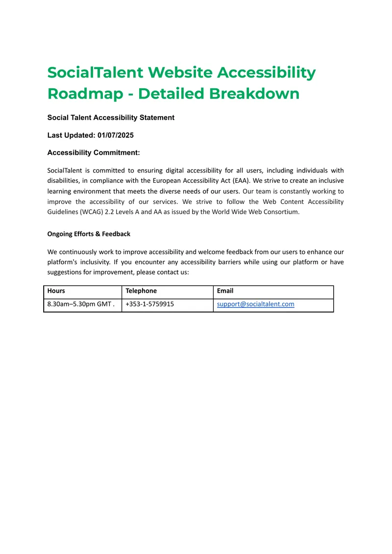 SocialTalent Website Accessibility Roadmap
