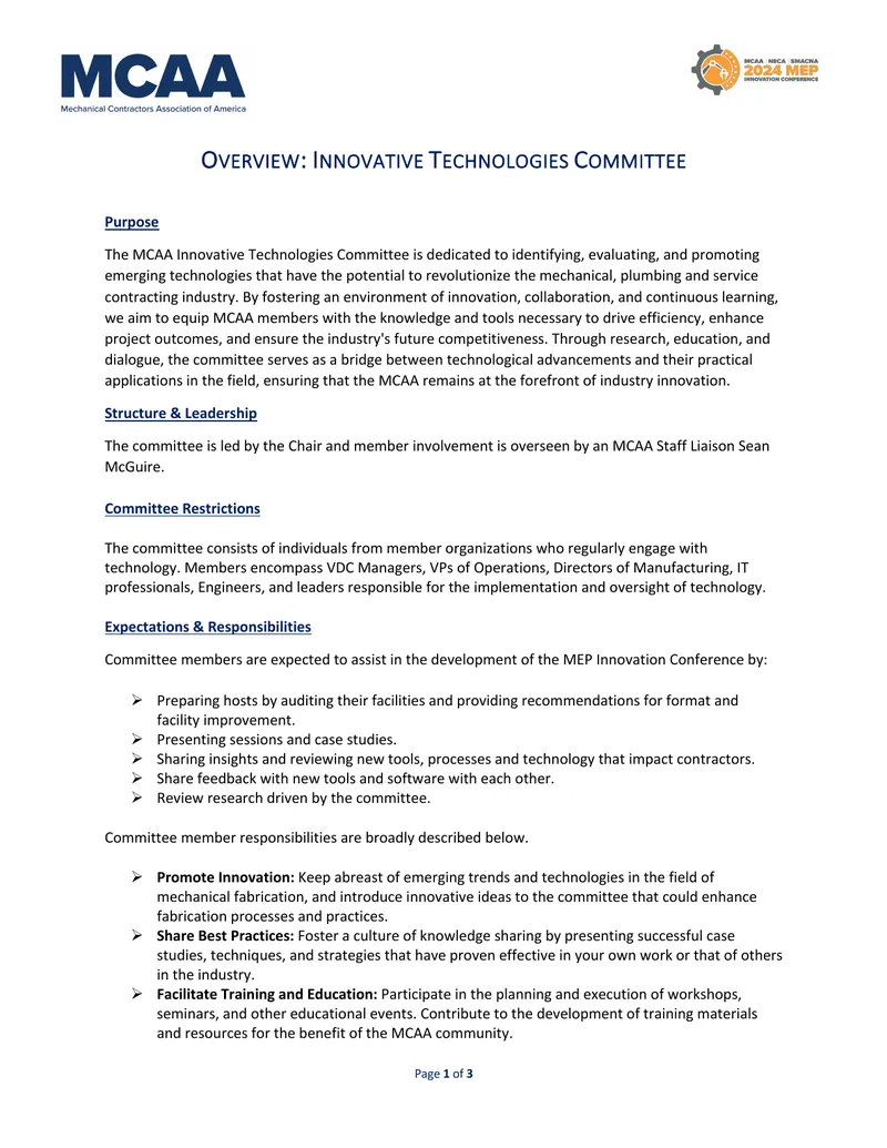 MCAA Innovative Technologies Committee Guidelines