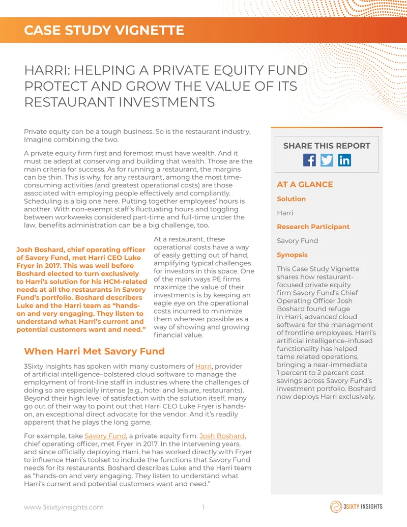 Harri Case Study on Savory Fund's Restaurant Investments