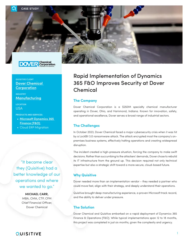 Rapid Implementation of Dynamics 365 F&O at Dover Chemical