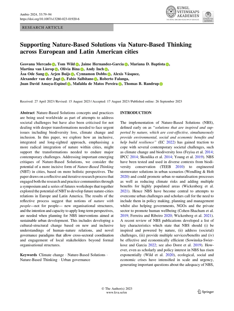 Supporting Nature-Based Solutions via Nature-Based Thinking