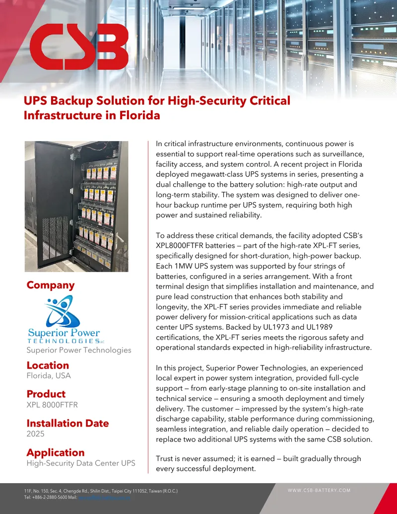 UPS Backup Solution for High-Security Critical Infrastructure