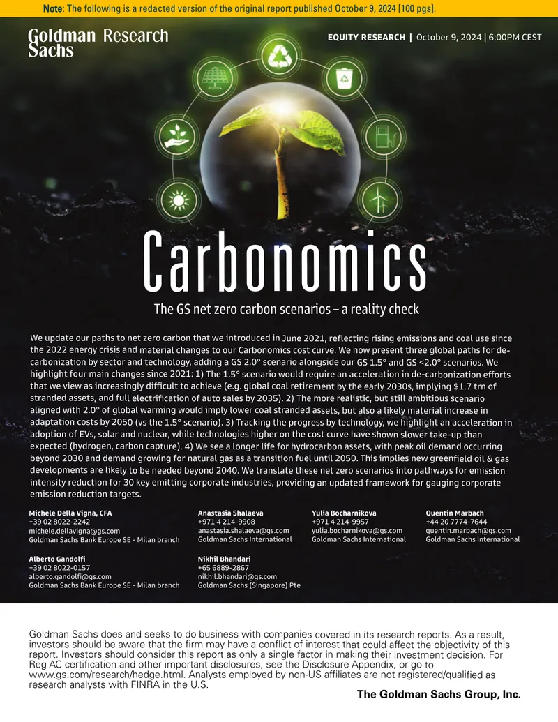 Goldman Sachs Global Net Zero Carbon Scenarios