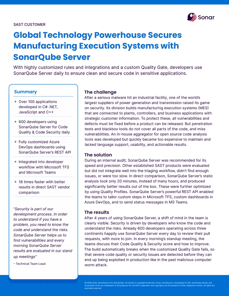 Manufacturing Execution Systems Security with SonarQube Server