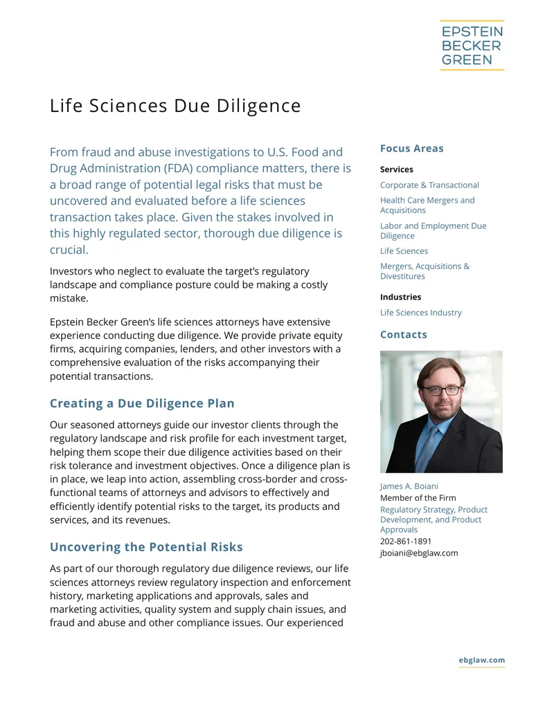Life Sciences Due Diligence Process Description