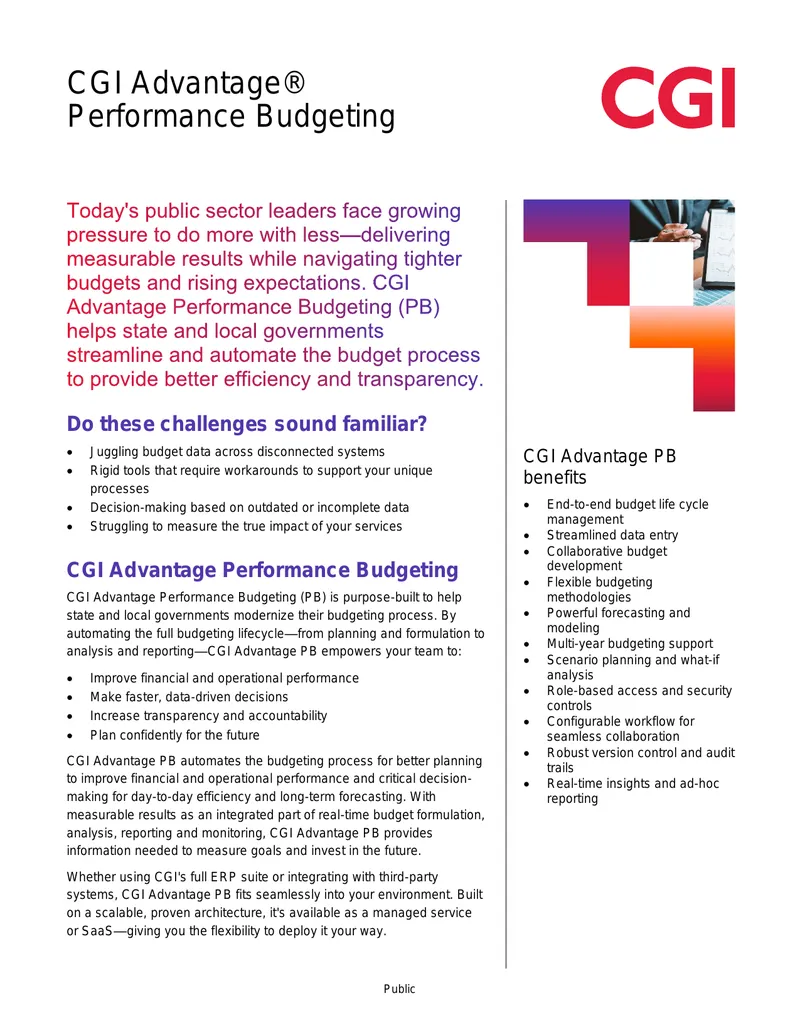 CGI Advantage Performance Budgeting Overview