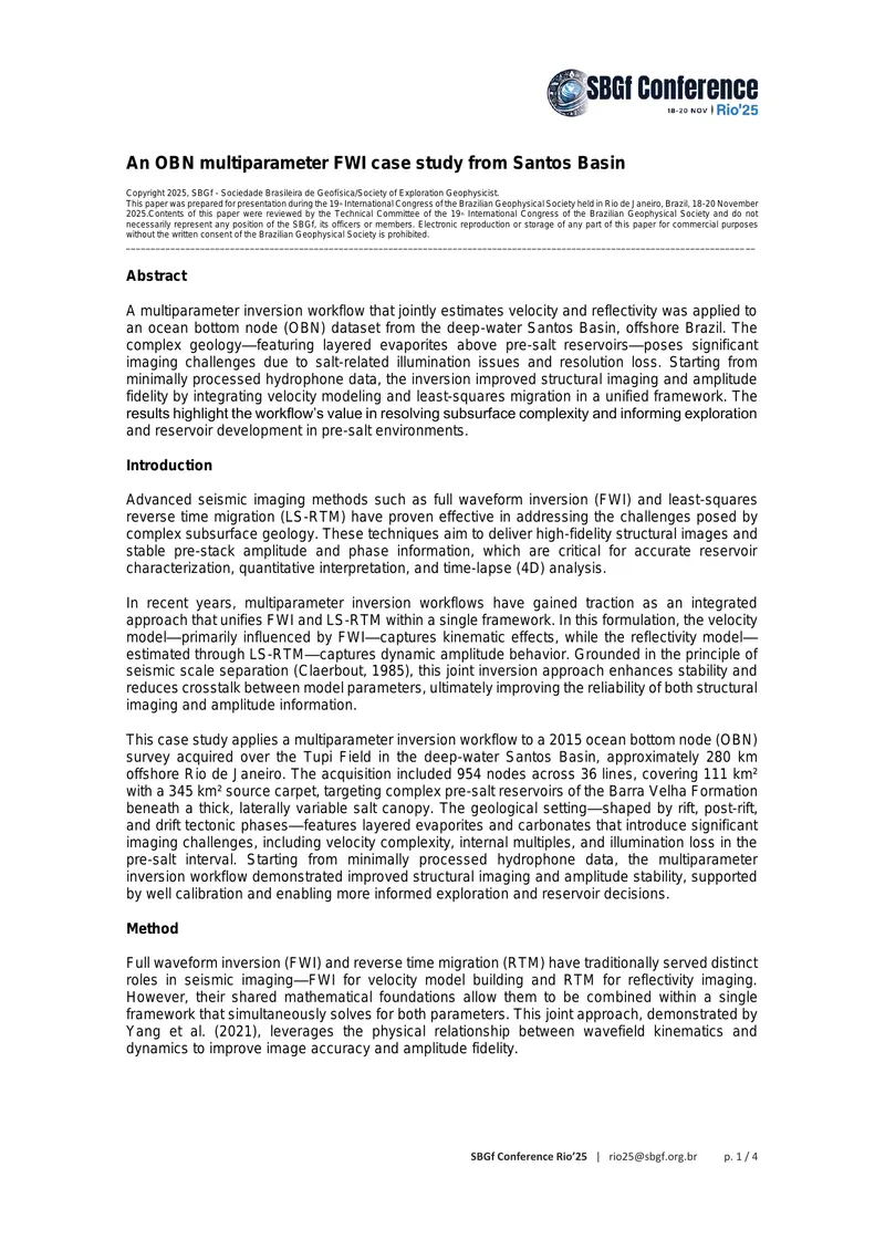 Multiparameter Inversion Workflow for Seismic Imaging
