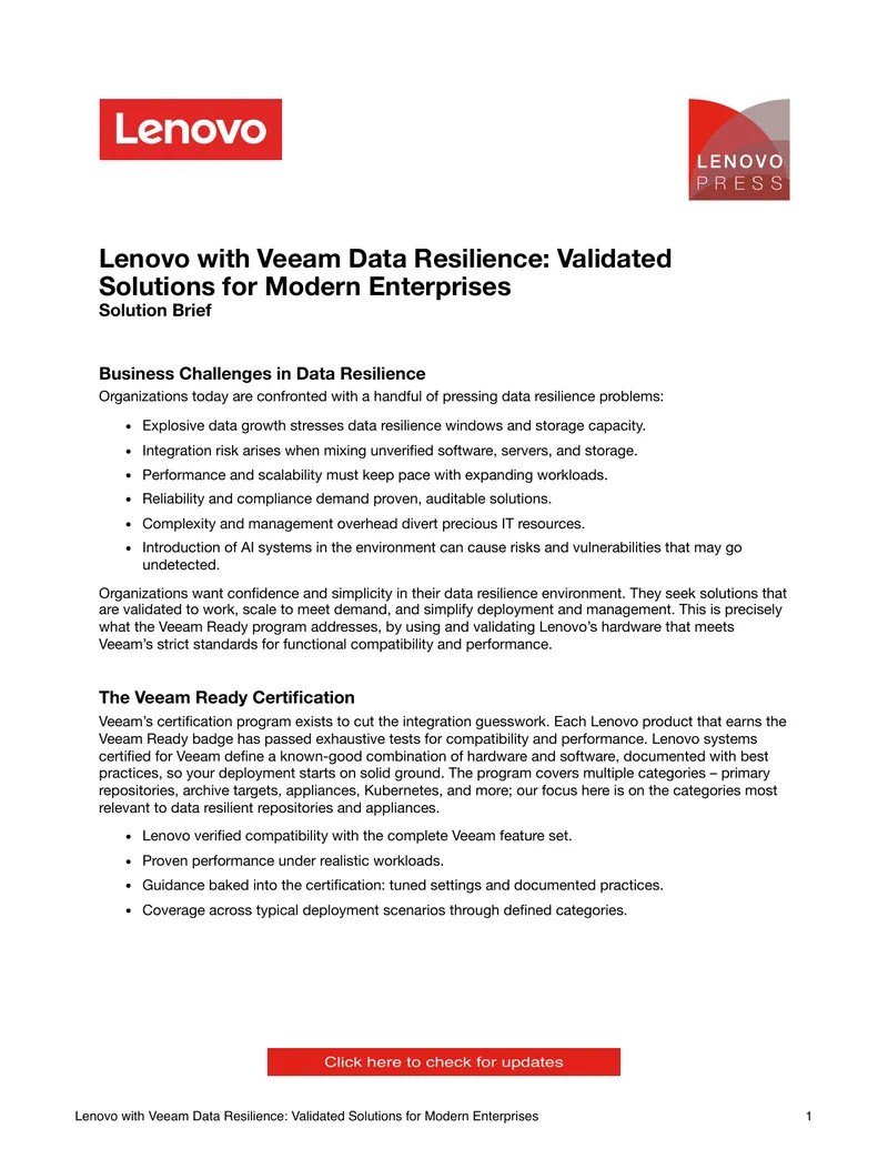Lenovo and Veeam Data Resilience Solutions Overview