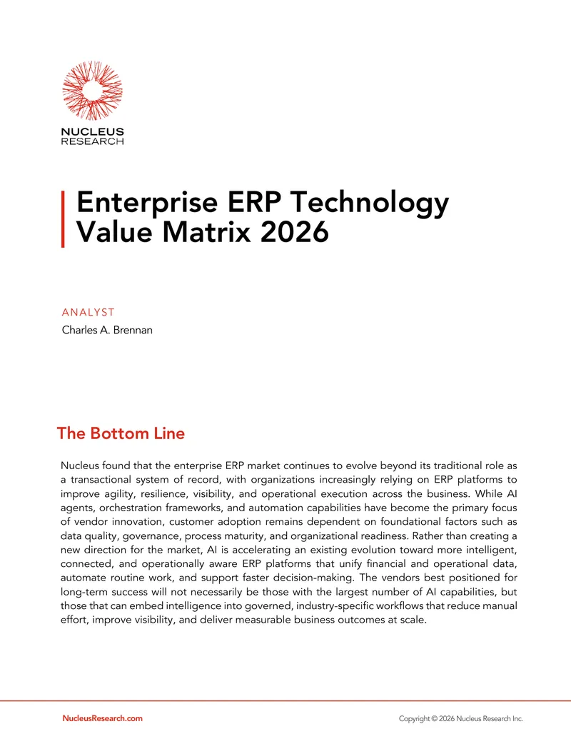 Enterprise ERP Technology Value Matrix 2026
