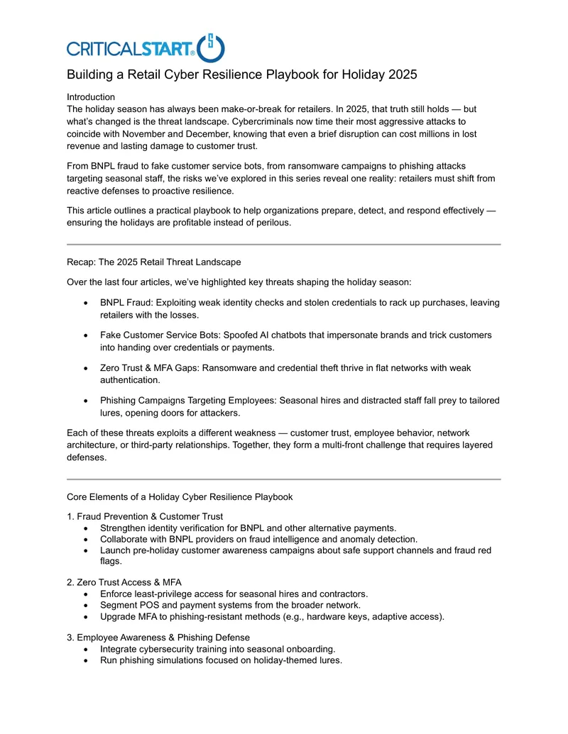 Building a Retail Cyber Resilience Playbook for Holiday 2025