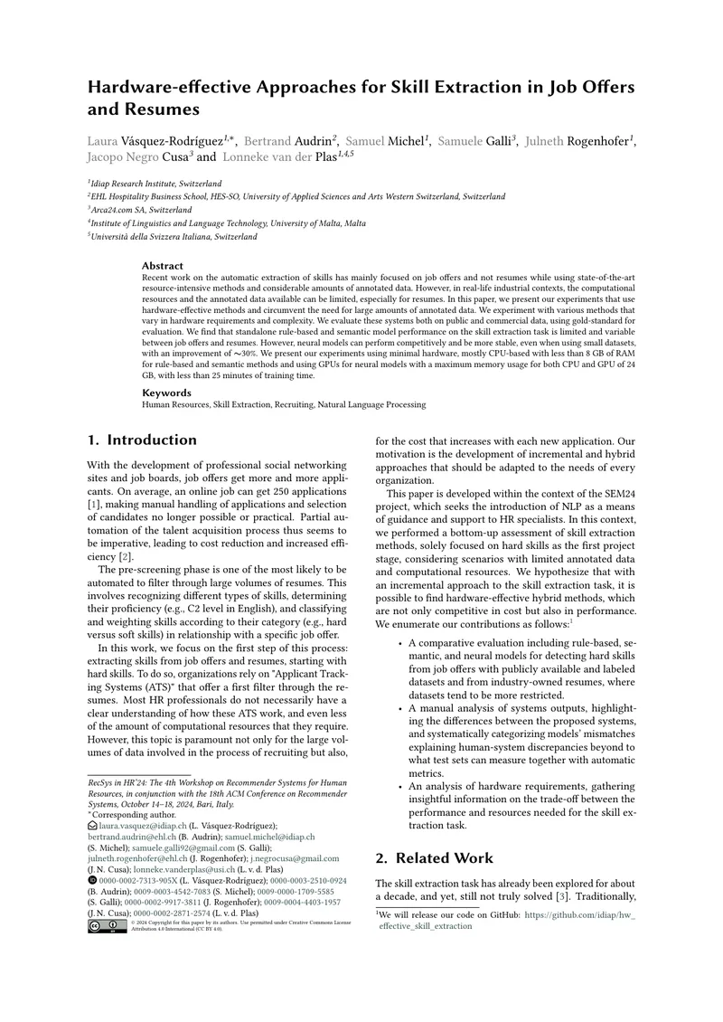 Hardware-effective Approaches for Skill Extraction in Job Offers and Resumes