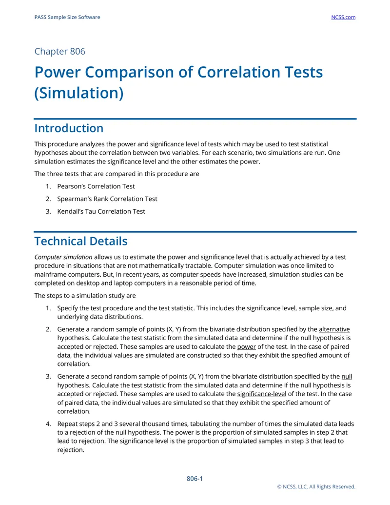 Power Comparison of Correlation Tests Using Simulation