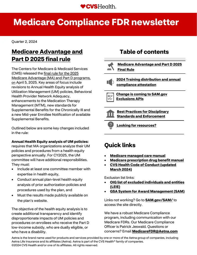 Medicare Compliance FDR Newsletter Q2 2024