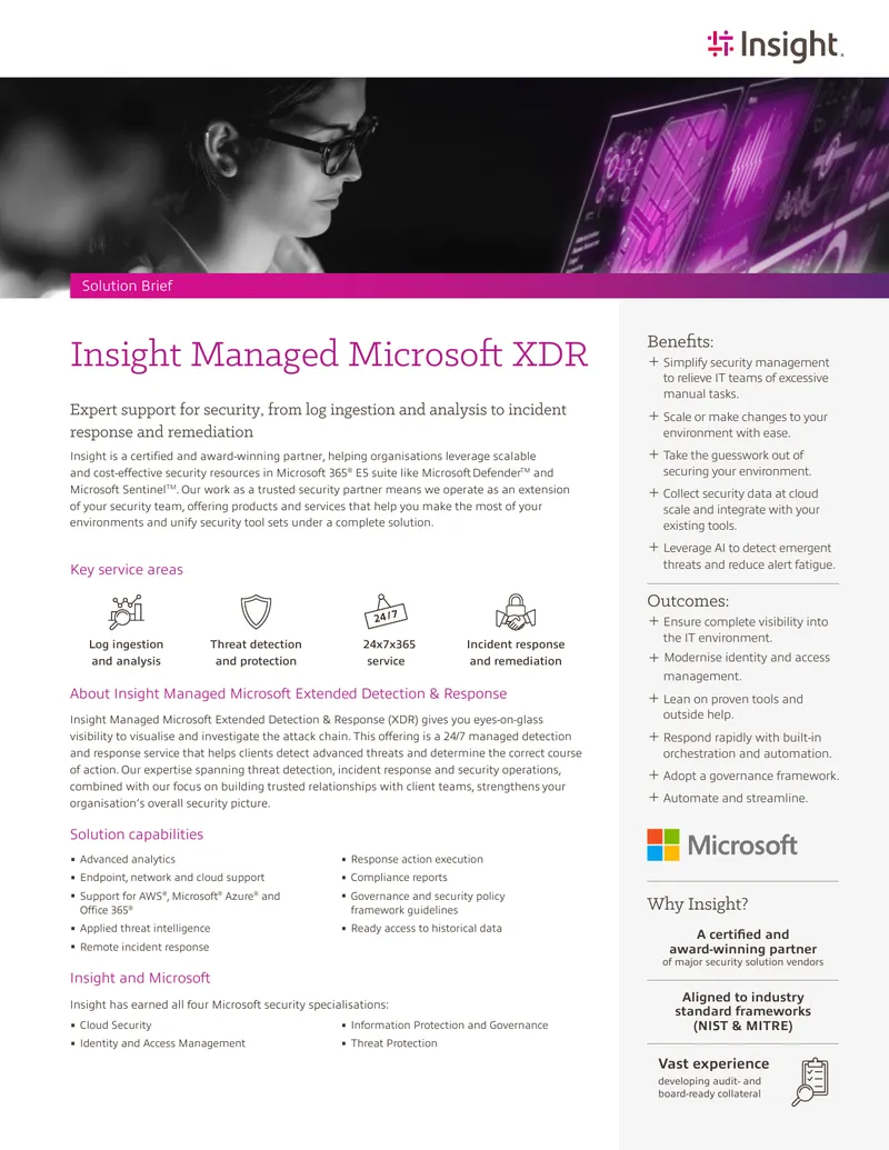 Insight Managed Microsoft Extended Detection and Response Overview