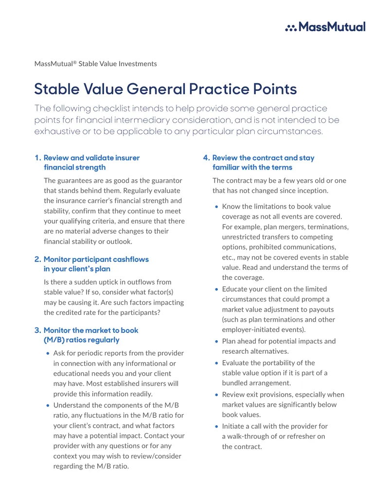 Stable Value General Practice Points Guide