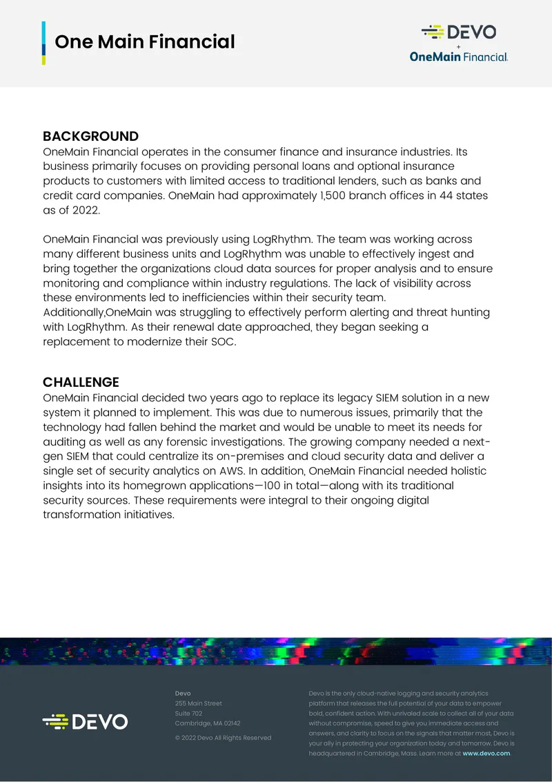 OneMain Financial SIEM Solution Implementation