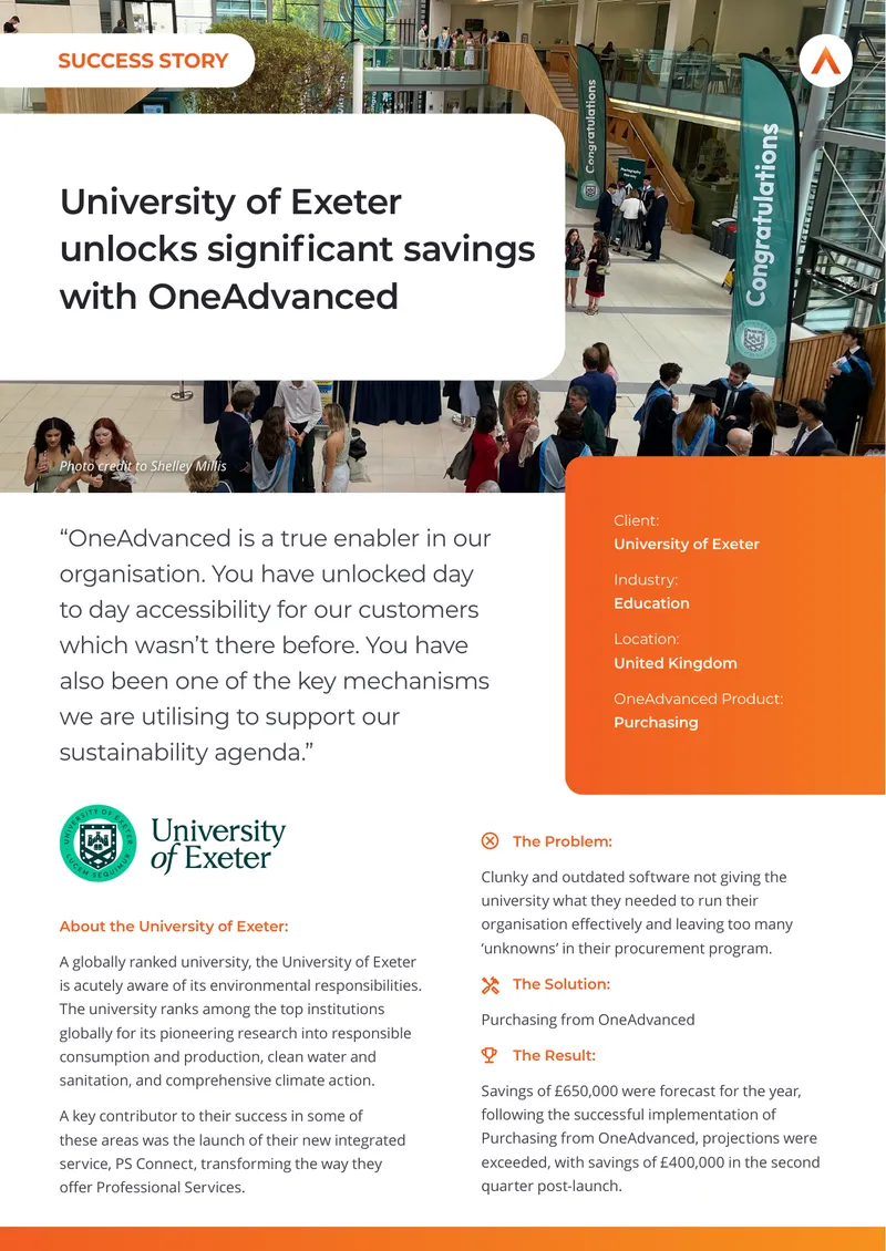 University of Exeter Savings with OneAdvanced Purchasing