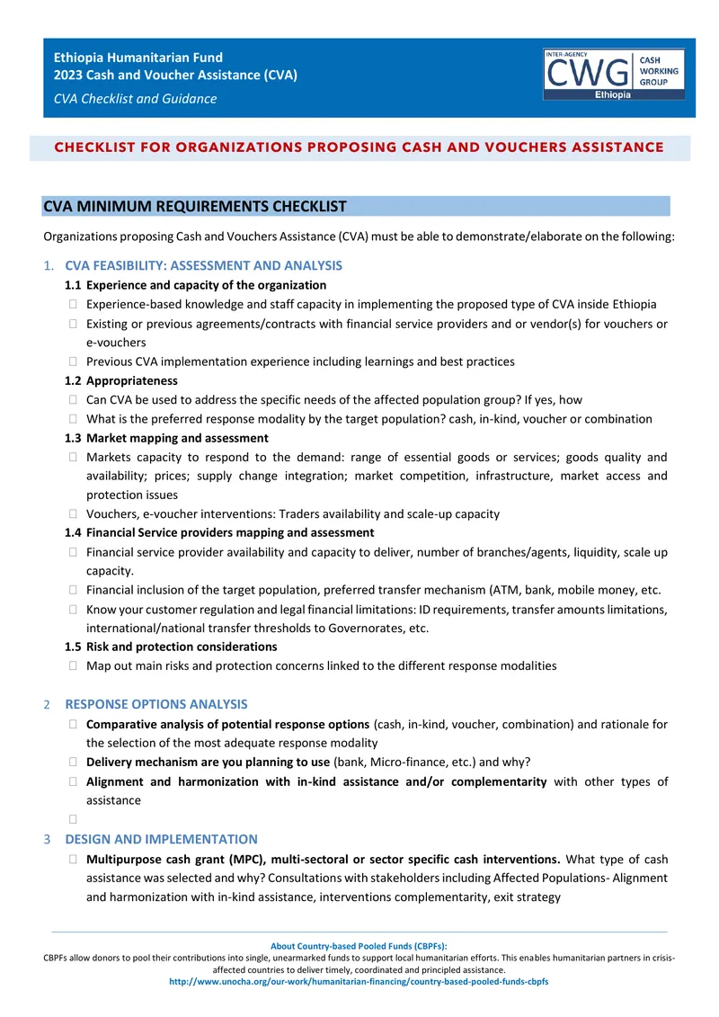 Cash and Voucher Assistance Checklist and Guidance