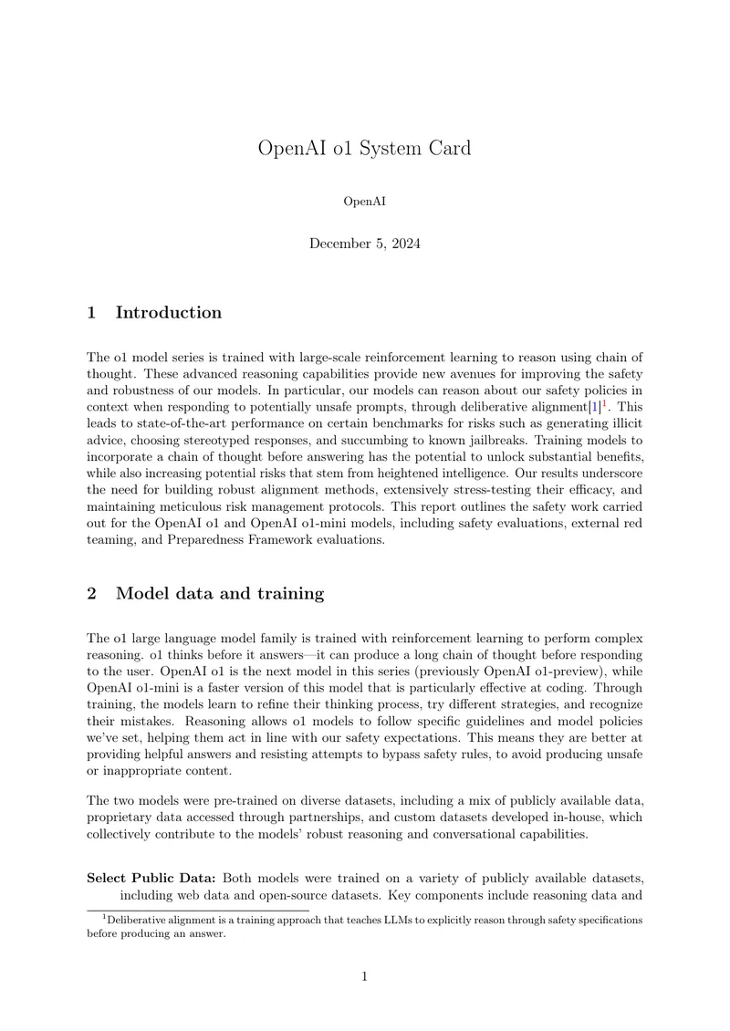 OpenAI o1 Model Safety Evaluation Report