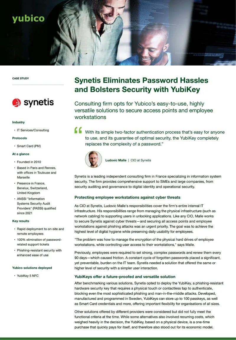 Synetis Implements YubiKey for Enhanced Security