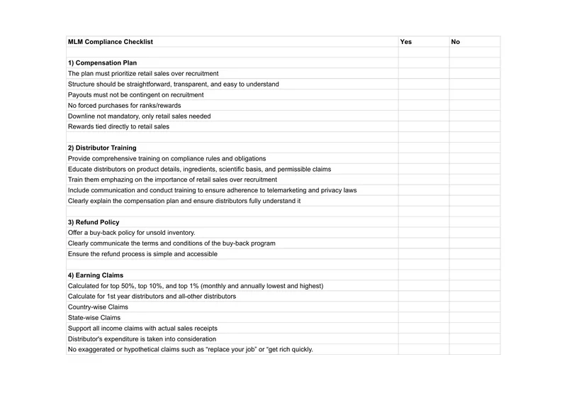 MLM Compliance Checklist for Distributors