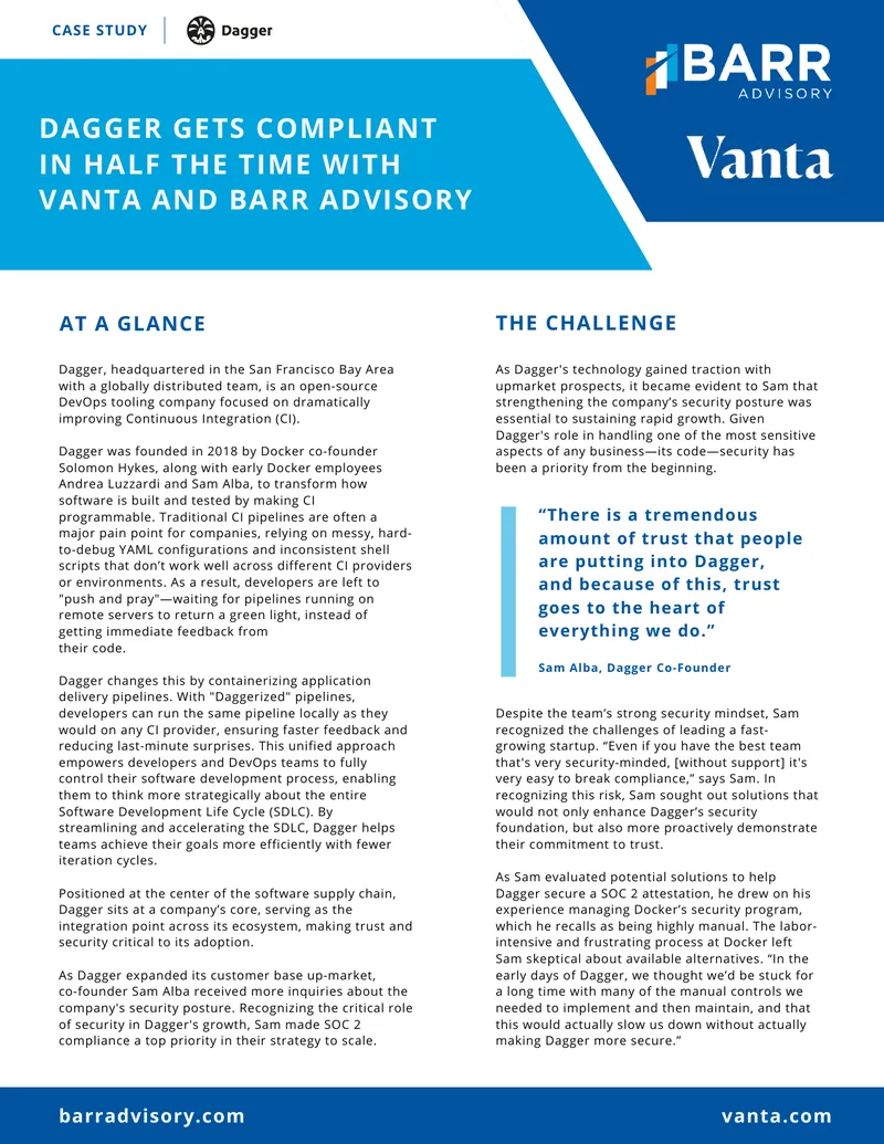 Dagger's Compliance Journey with Vanta and BARR Advisory