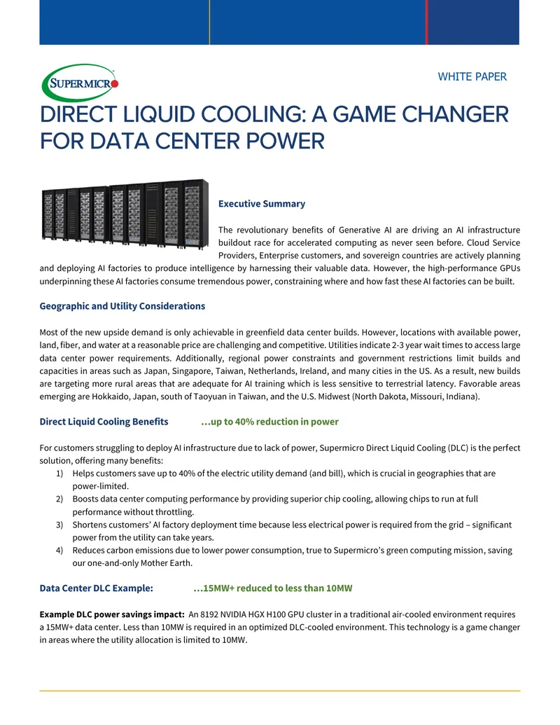 Direct Liquid Cooling Solutions for AI Infrastructure
