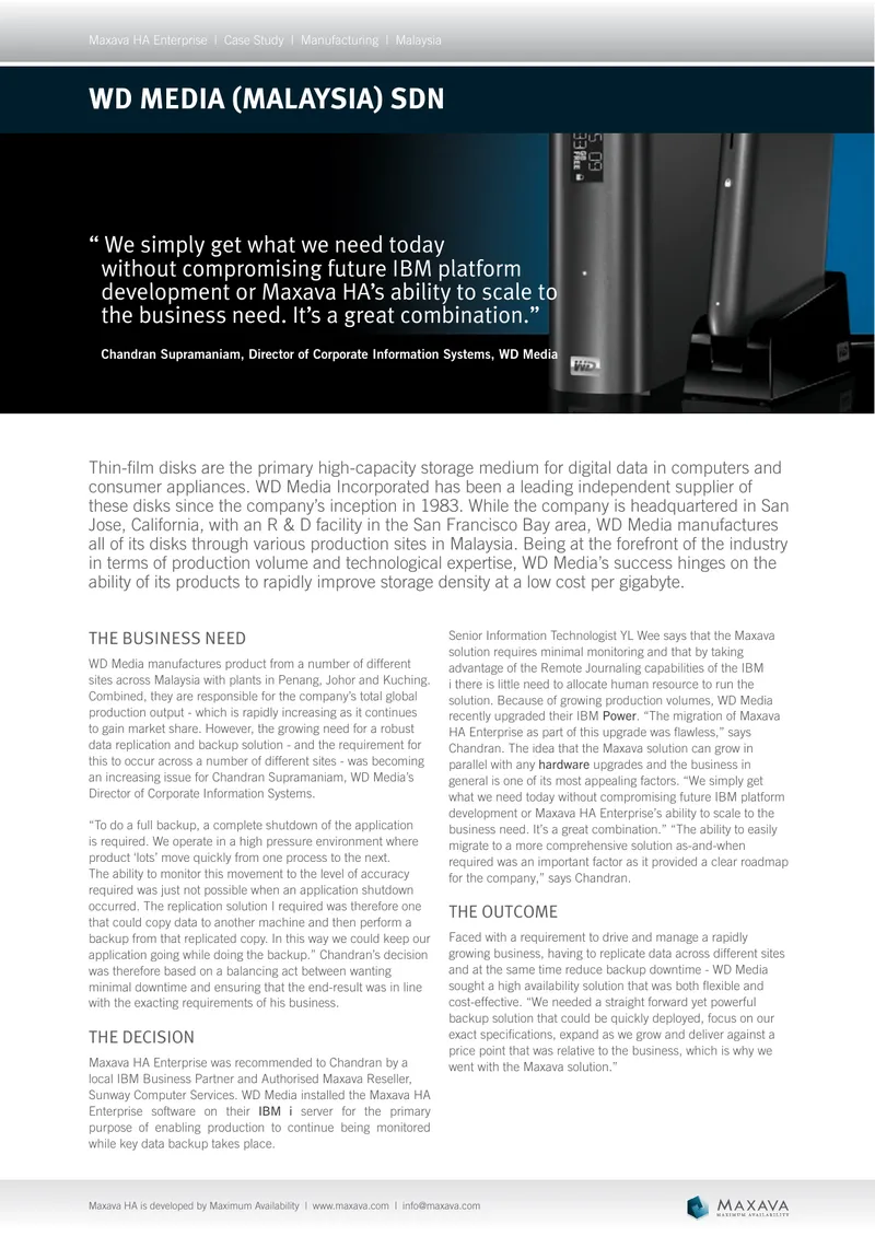 Maxava HA Enterprise Implementation at WD Media