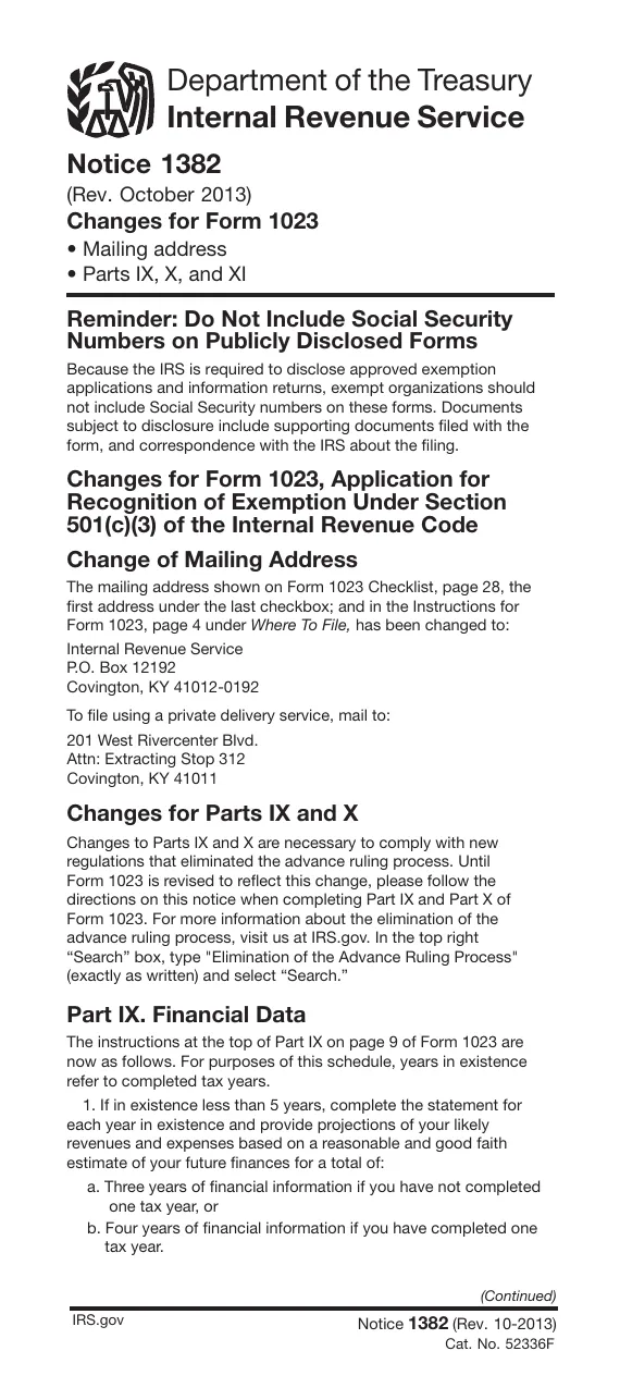 Changes to Form 1023 Application Instructions