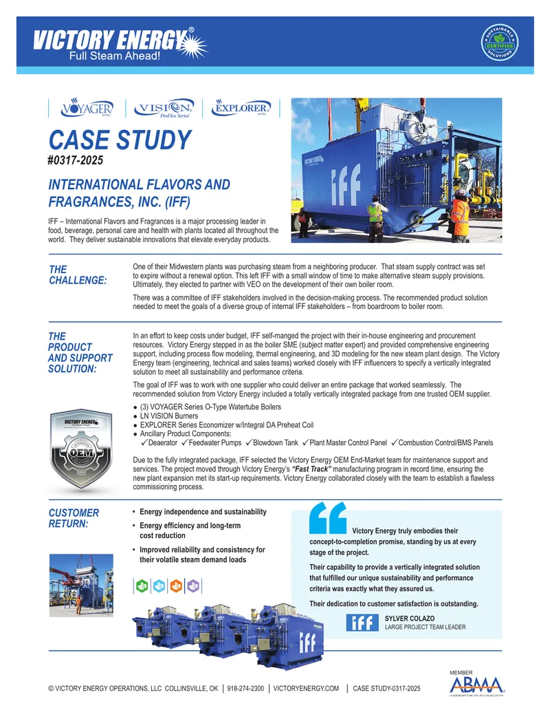 Steam Supply Solution for IFF Boiler Room