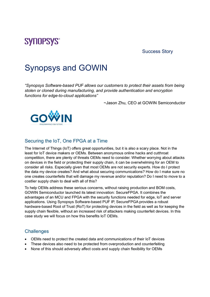 GOWIN Semiconductor SecureFPGA Case Study