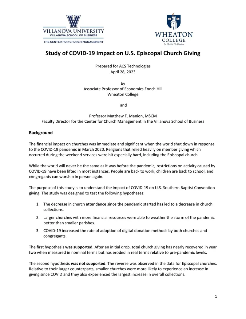 Study of COVID-19 Impact on Episcopal Church Giving