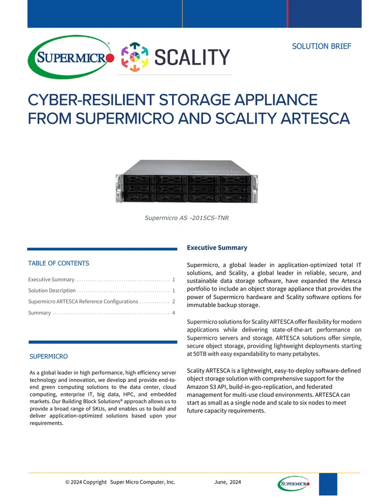 Supermicro and Scality ARTESCA Object Storage Solution
