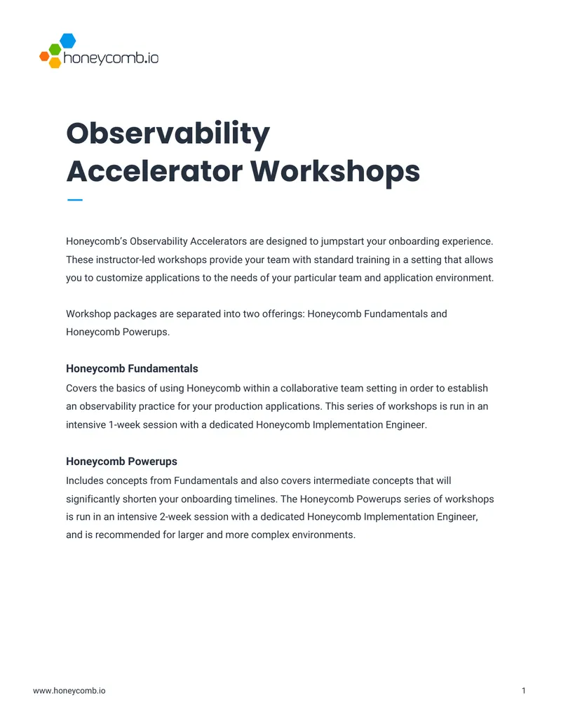 Honeycomb Observability Accelerator Workshops Overview