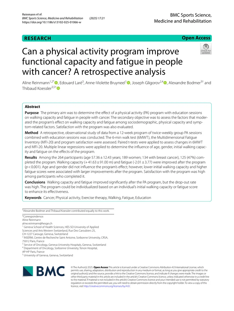 Impact of Physical Activity on Cancer Patient Fatigue