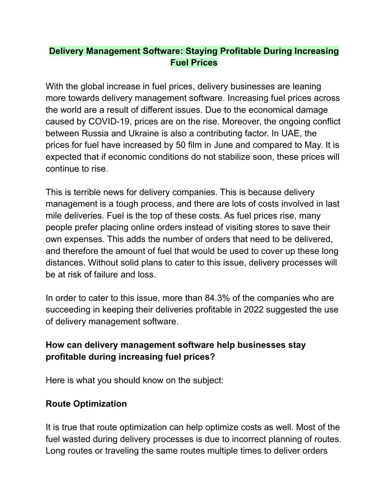 Delivery Management Software for Fuel Price Challenges
