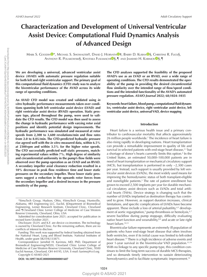 Characterization and Development of Universal Ventricular Assist Device