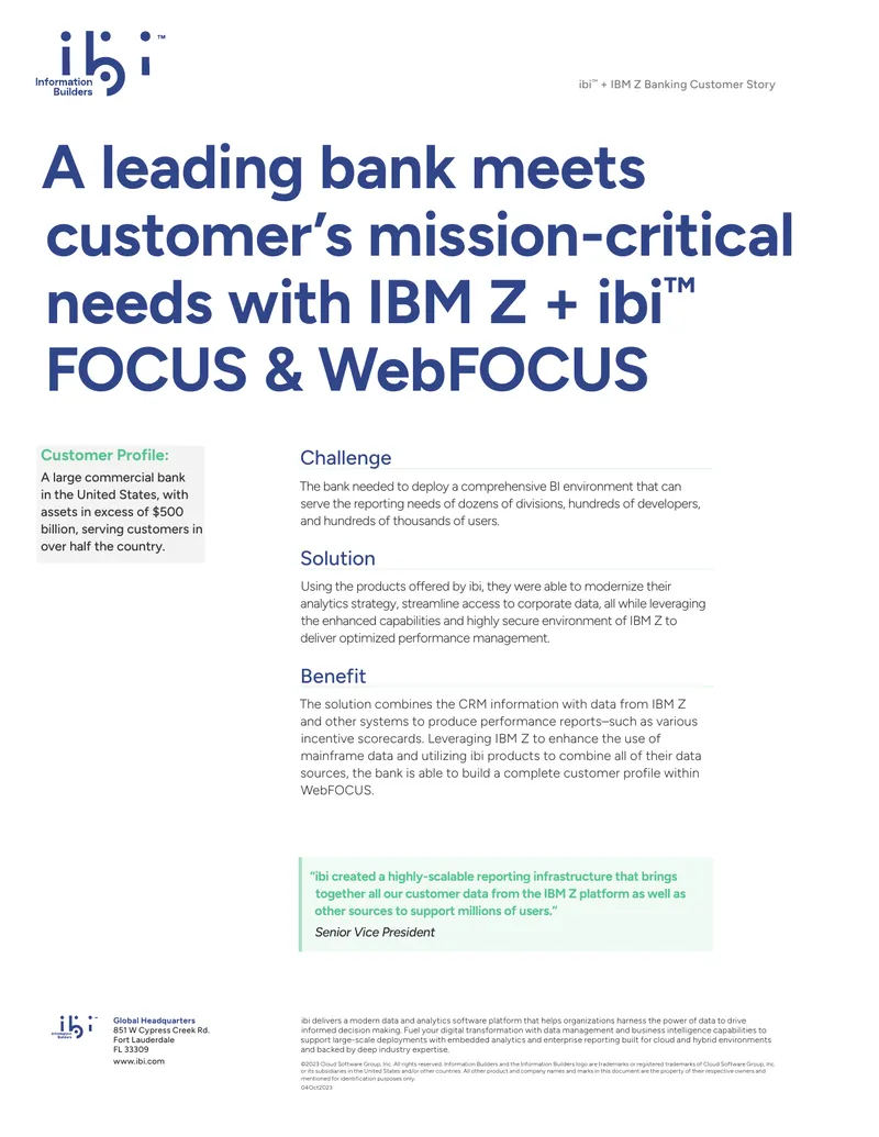 Banking Customer Story with ibi and IBM Z