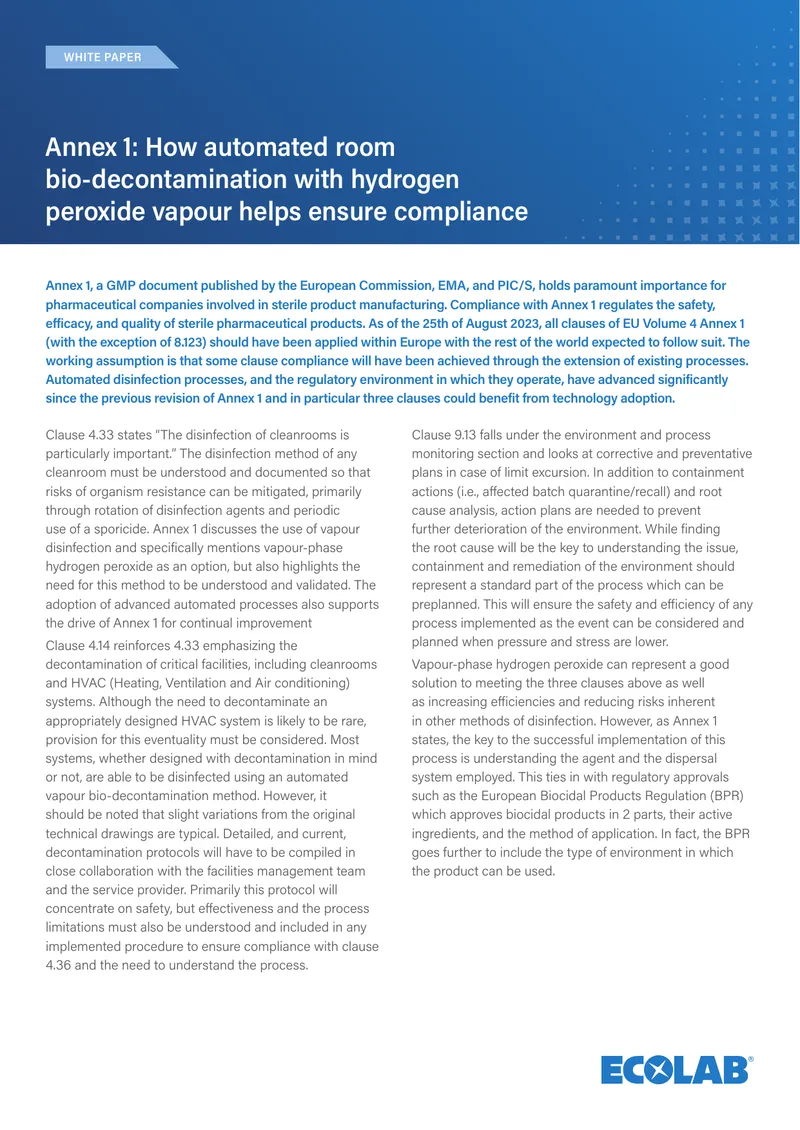 Automated Bio-Decontamination for GMP Compliance