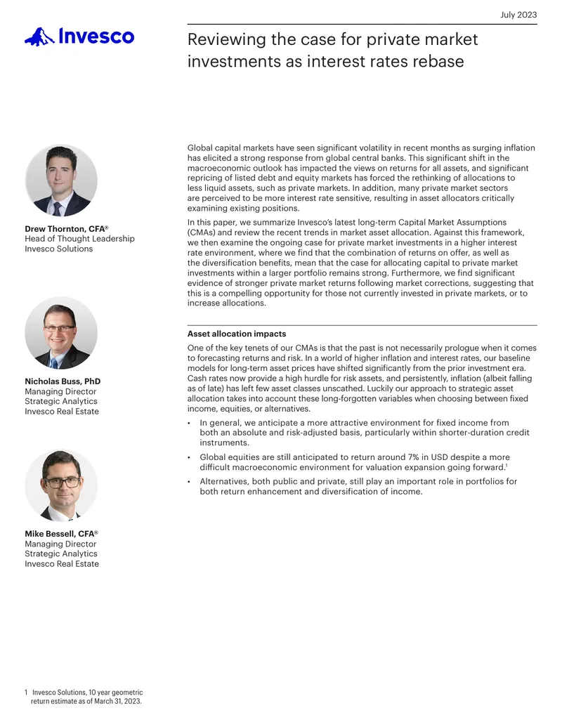 Long-Term Capital Market Assumptions and Private Market Investments