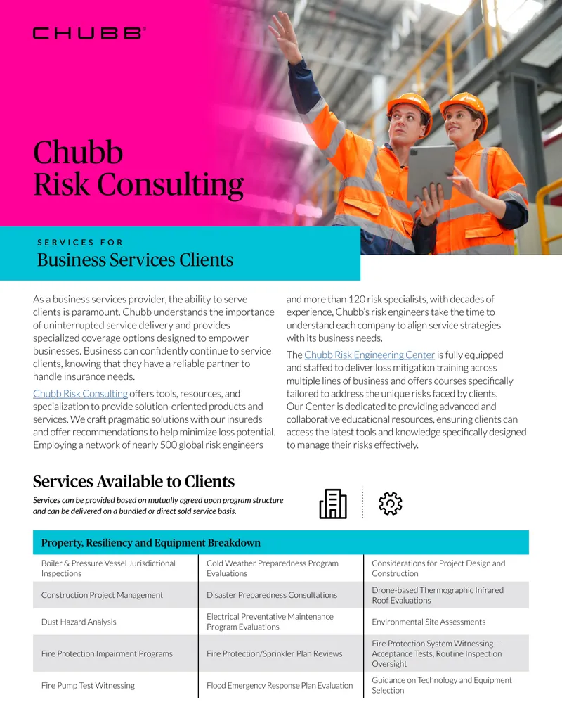 Chubb Risk Consulting Services for Business Clients