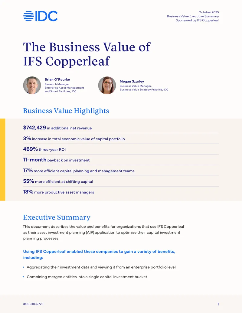 Business Value of IFS Copperleaf for Capital Investment Planning
