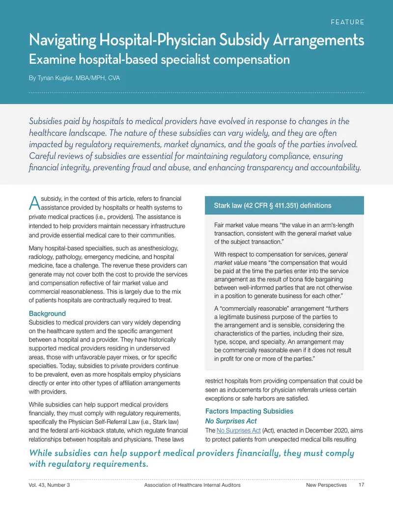 Navigating Hospital-Physician Subsidy Arrangements