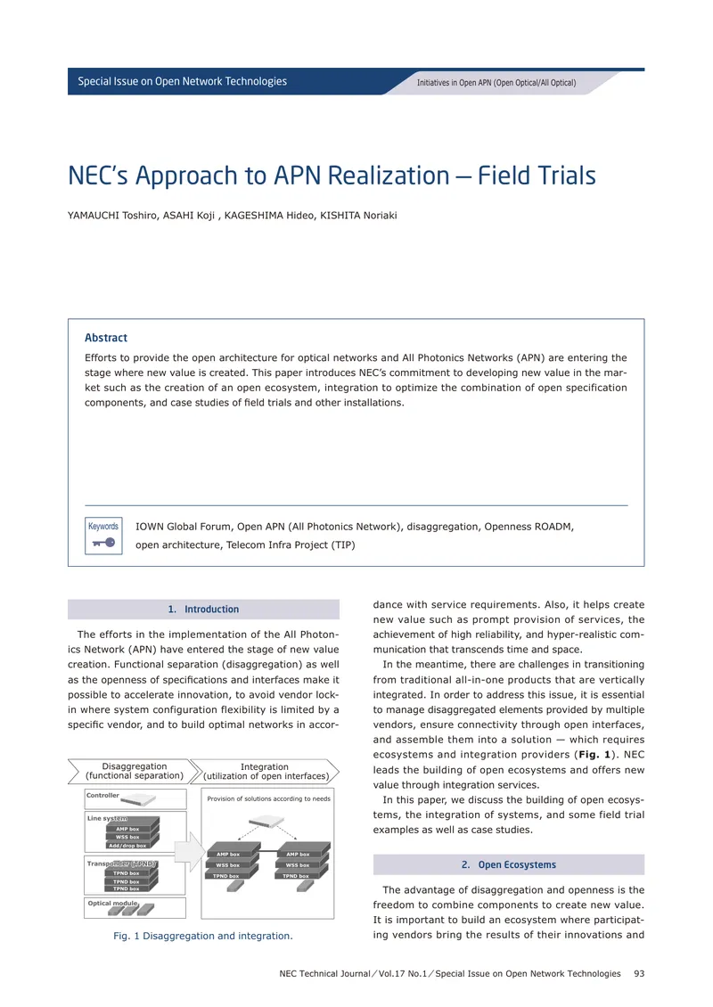 NEC's Approach to APN Realization and Field Trials