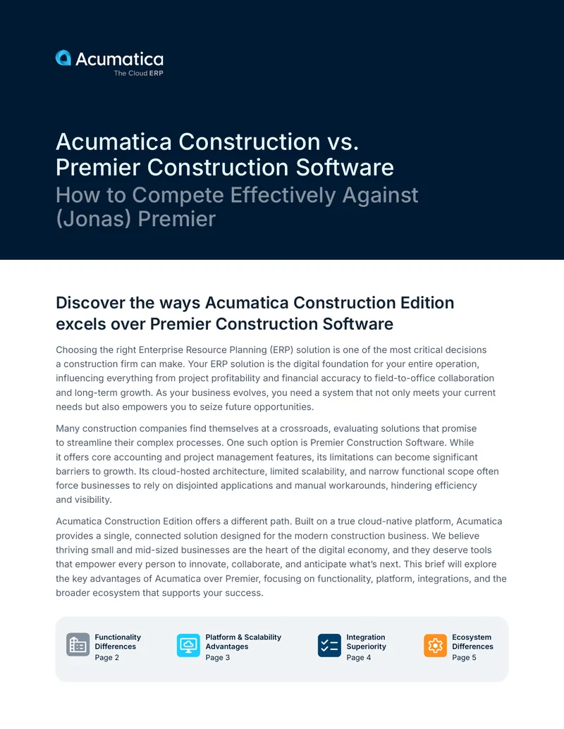 Comparison of Acumatica and Premier Construction Software preview page 1