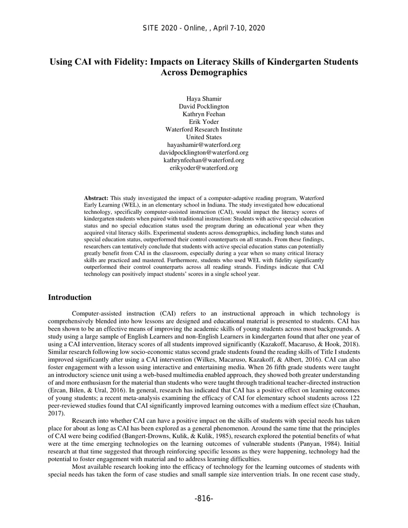 Impact of Computer-Assisted Instruction on Literacy Skills
