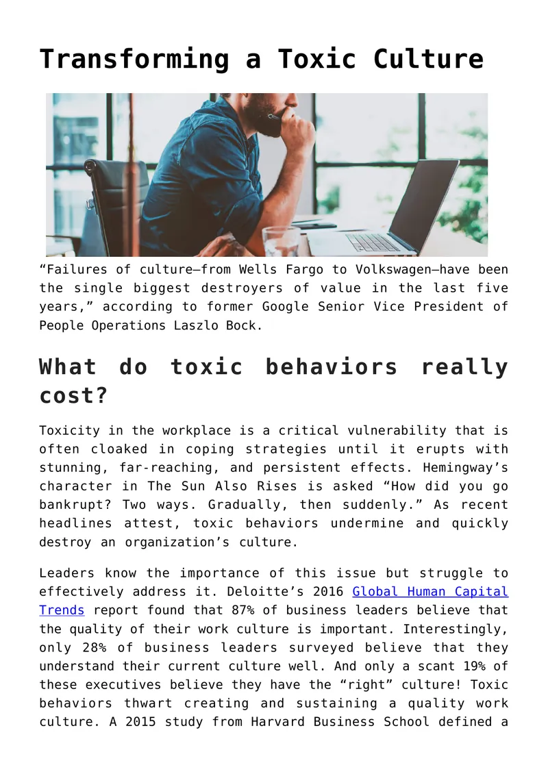 Transforming Toxic Workplace Culture