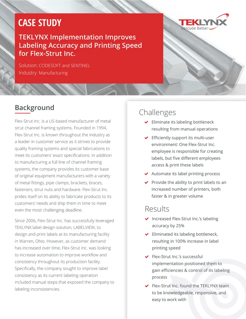 TEKLYNX Implementation for Flex-Strut Inc. Labeling Process