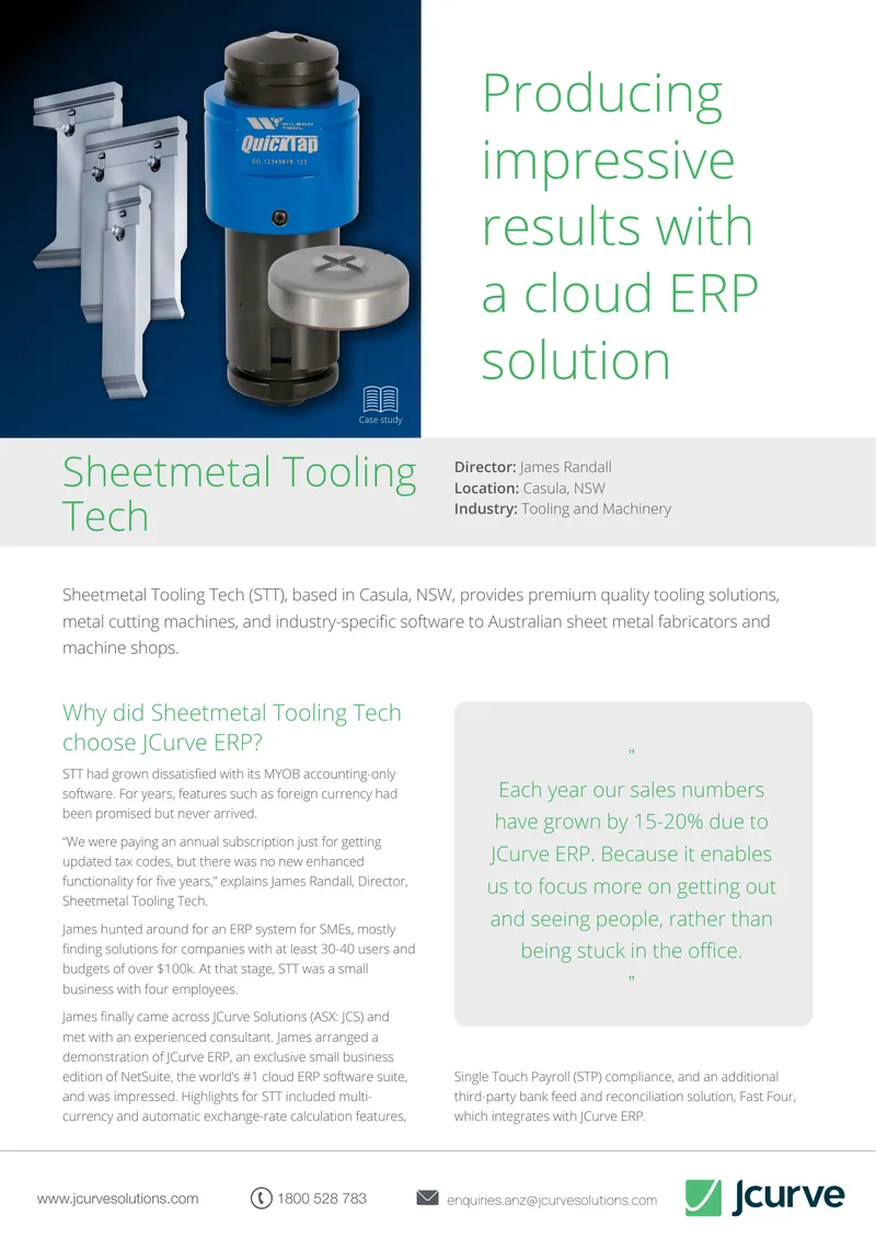 Case Study on JCurve ERP Implementation at Sheetmetal Tooling Tech