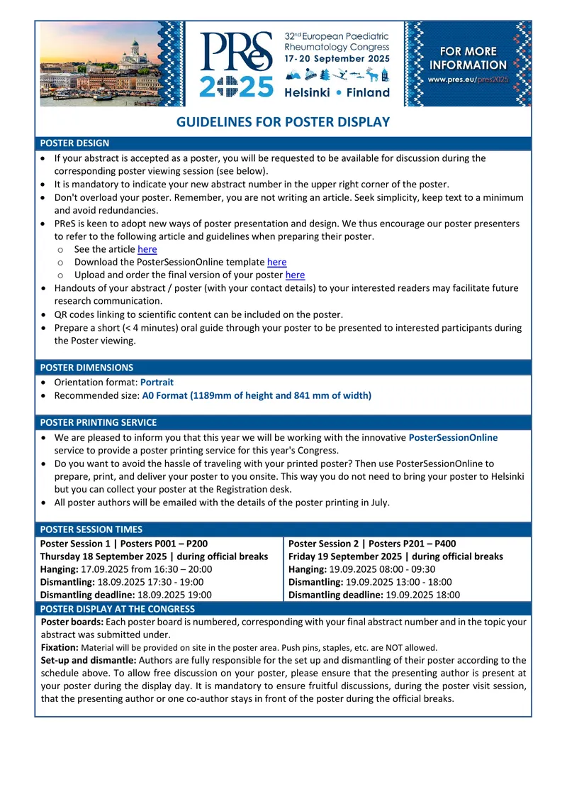 Guidelines for Poster Display at Congress
